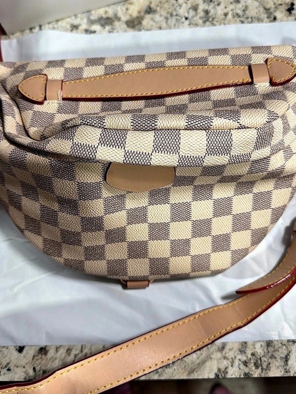 Checkered Canvas Crossbody Bag in Brown & Tan